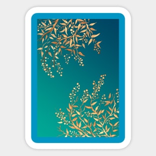 Golden Floral Ornaments on Teal Sticker